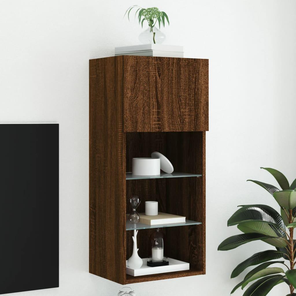 Tv Bord Med Led Lys 40 5x30x90 Cm Brun Egetræsfarve