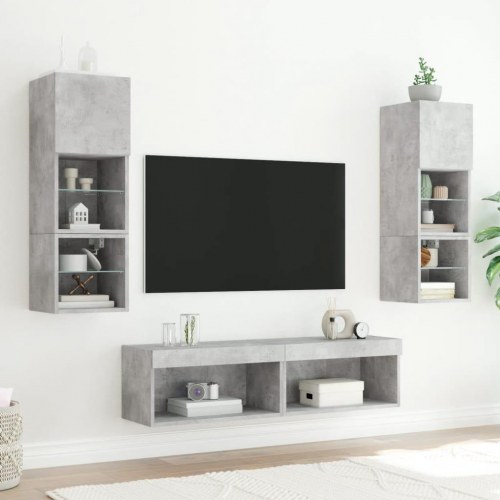 Tv-bord med LED-lys - væghængt 60×30×30 cm, betongrå