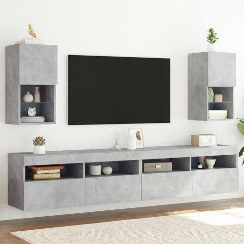 Væghængte tv-borde med LED-lys, 2 stk. - 30,5×30×60 cm, betongrå