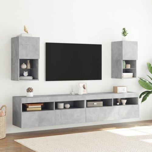 Væghængte tv-borde med LED-lys, 2 stk. - 30,5×30×60 cm, betongrå