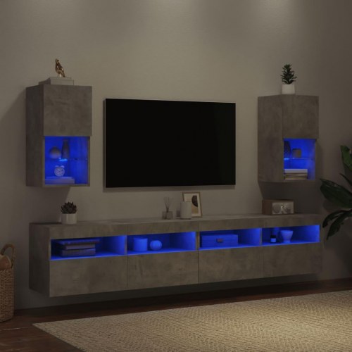 Væghængte tv-borde med LED-lys, 2 stk. - 30,5×30×60 cm, betongrå