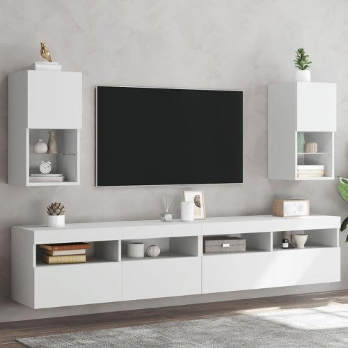 Væghængte tv-borde med LED-lys - 2 stk., 30,5 × 30 × 60 cm, hvid