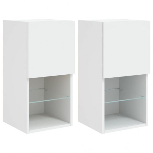 Væghængte tv-borde med LED-lys - 2 stk., 30,5 × 30 × 60 cm, hvid