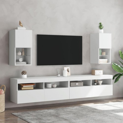Væghængte tv-borde med LED-lys - 2 stk., 30,5 × 30 × 60 cm, hvid
