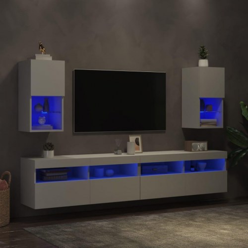 Væghængte tv-borde med LED-lys - 2 stk., 30,5 × 30 × 60 cm, hvid