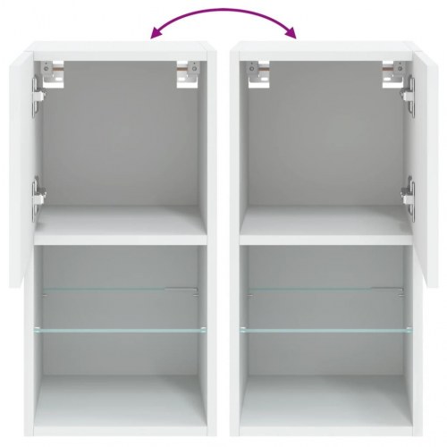 Væghængte tv-borde med LED-lys - 2 stk., 30,5 × 30 × 60 cm, hvid