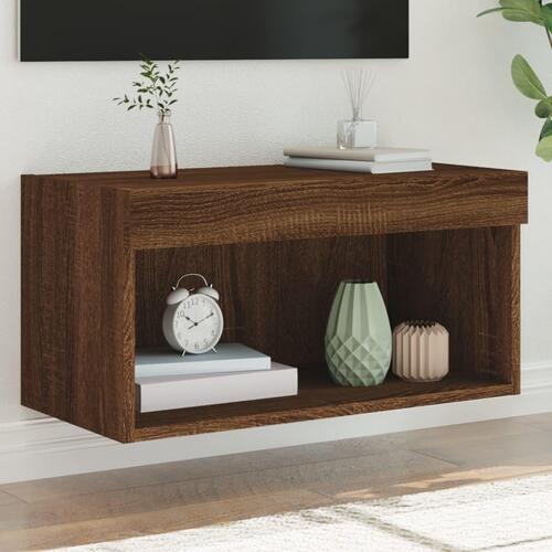 Tv-bord 60x30x30 cm med LED-lys brun egetræsfarve