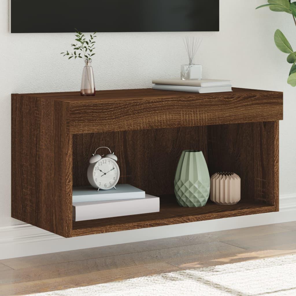 Tv-bord 60x30x30 cm med LED-lys brun egetræsfarve