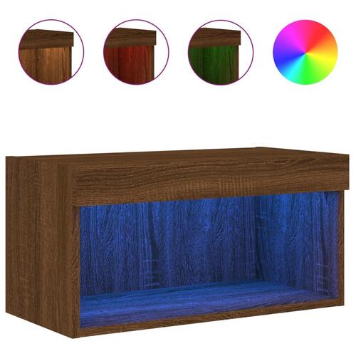 Tv-bord 60x30x30 cm med LED-lys brun egetræsfarve