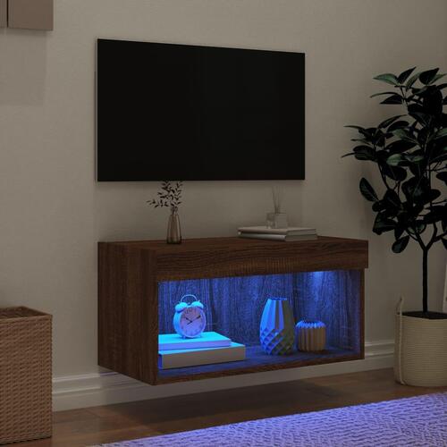 Tv-bord 60x30x30 cm med LED-lys brun egetræsfarve
