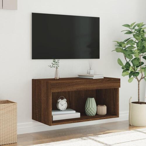 Tv-bord 60x30x30 cm med LED-lys brun egetræsfarve