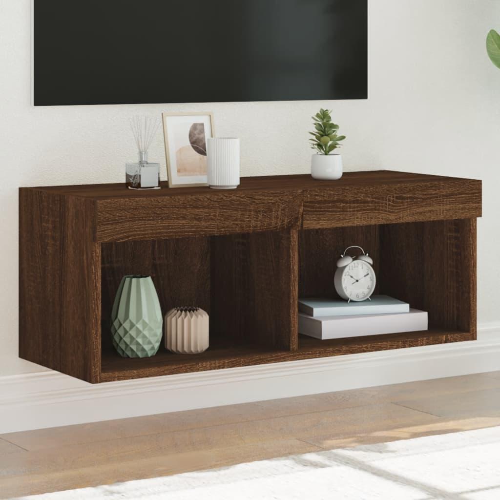 Tv Bord Med Led Lys 80x30x30 Cm Brun Egetræsfarve