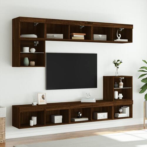 Tv-bord med LED-lys 80x30x30 cm brun egetræsfarve