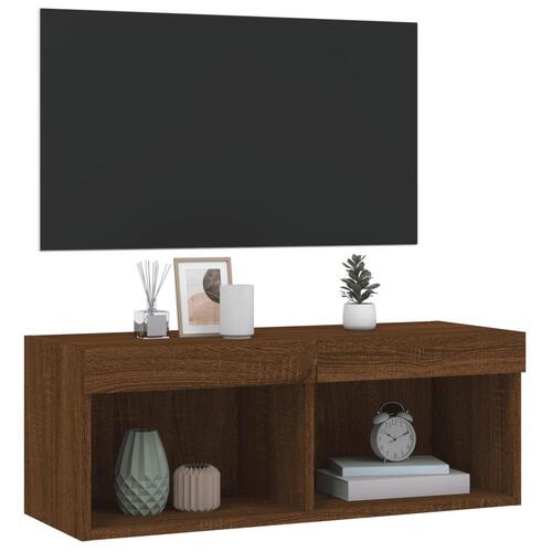 Tv-bord med LED-lys 80x30x30 cm brun egetræsfarve