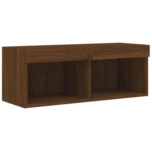 Tv-bord med LED-lys 80x30x30 cm brun egetræsfarve