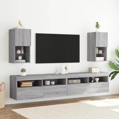 Tv-borde 2 stk. med LED-lys - 30,5 × 30 × 60 cm, grå sonoma-eg