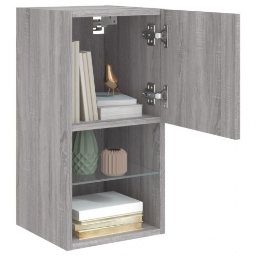 Tv-borde 2 stk. med LED-lys - 30,5 × 30 × 60 cm, grå sonoma-eg