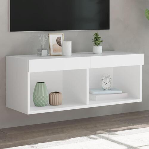 Tv-bord med LED-lys 80x30x30 cm hvid