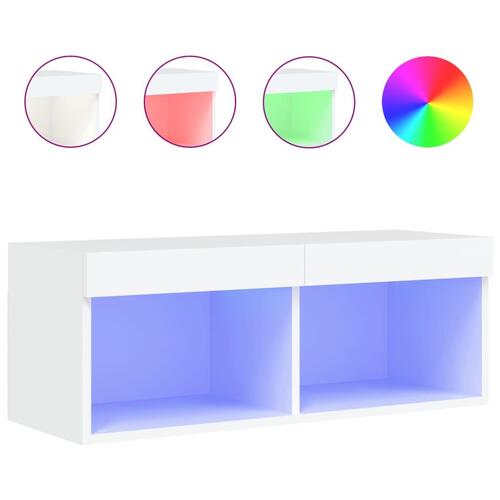 Tv-bord med LED-lys 80x30x30 cm hvid