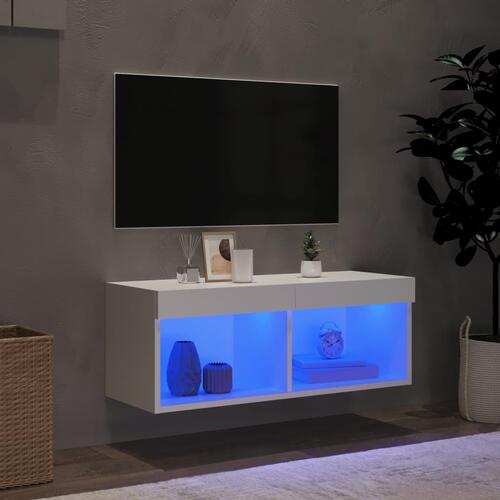 Tv-bord med LED-lys 80x30x30 cm hvid