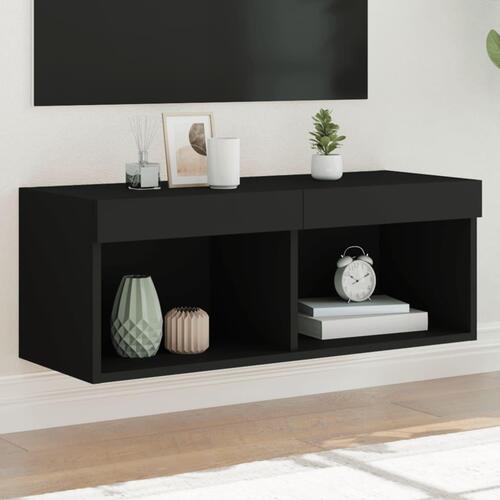 Tv-bord med LED-lys 80x30x30 cm sort