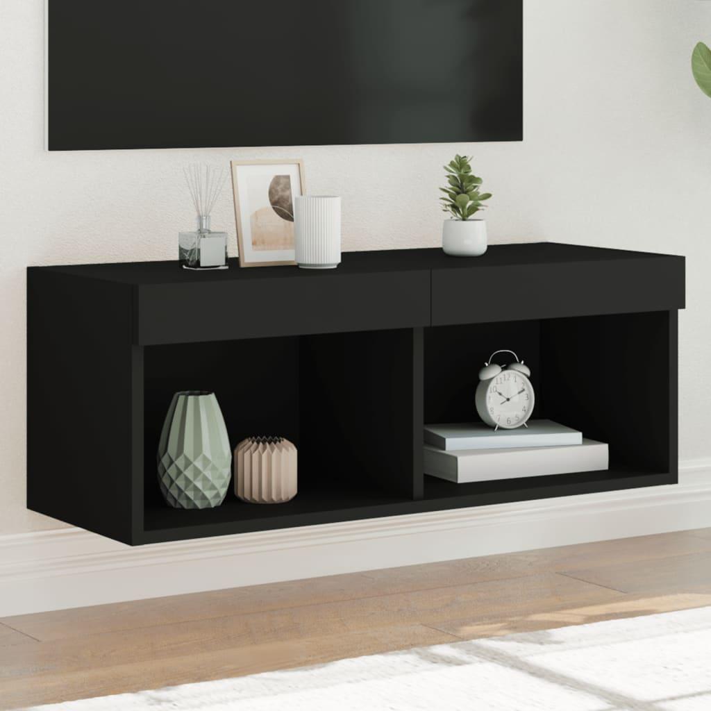 Tv-bord med LED-lys 80x30x30 cm sort