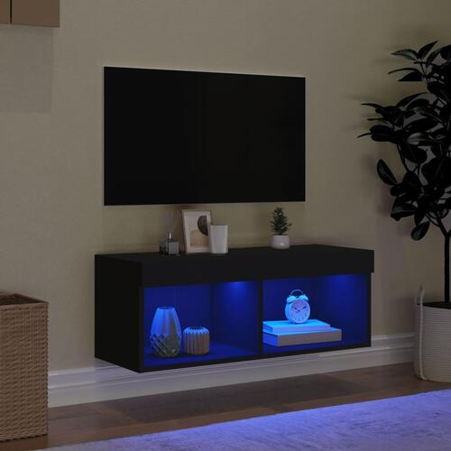 Tv-bord med LED-lys 80x30x30 cm sort