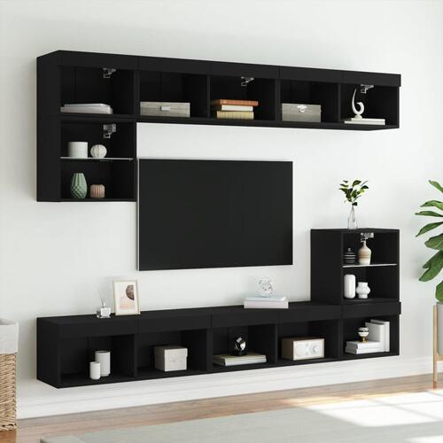 Tv-bord med LED-lys 80x30x30 cm sort