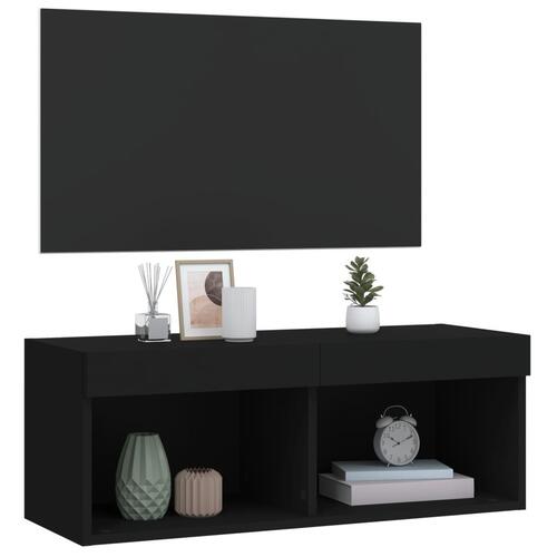 Tv-bord med LED-lys 80x30x30 cm sort