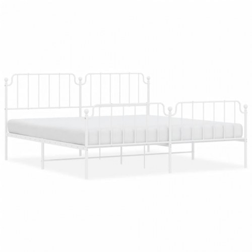Sengeramme med sengegavl og fodgærde 200x200 cm metal hvid