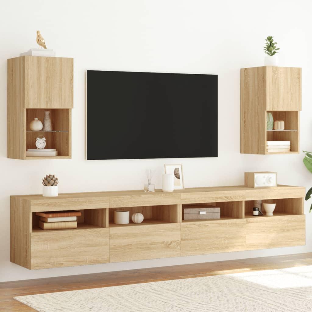 Tv-borde med LED-lys 2 stk. 30,5x30x60 cm sonoma-eg