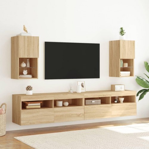 Tv-borde med LED-lys - 2 stk., 30,5 × 30 × 60 cm, sonoma-eg