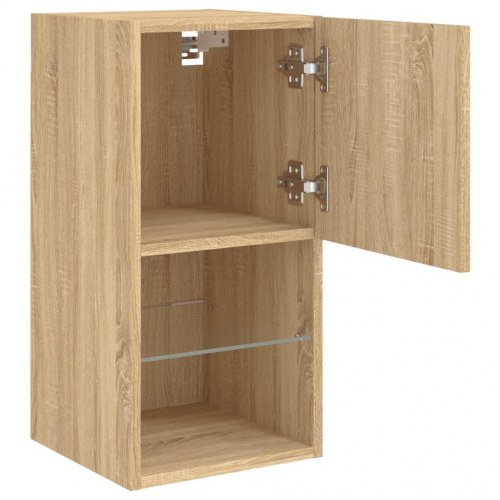 Tv-borde med LED-lys - 2 stk., 30,5 × 30 × 60 cm, sonoma-eg
