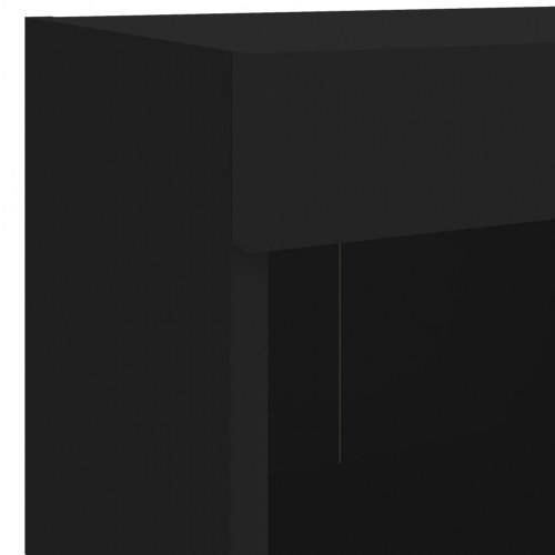 Væghængte sengeborde med LED-lys - sort, 2 stk.