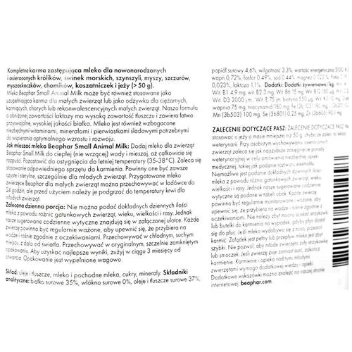 Mælkepulver Beaphar Fugle Chinchilla Marsvin Kanin Hamster Rotte Mus 200 g