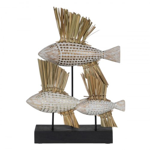 Dekorativ figur Hvid Brun Natur Fisk 30 x 10 x 40 cm