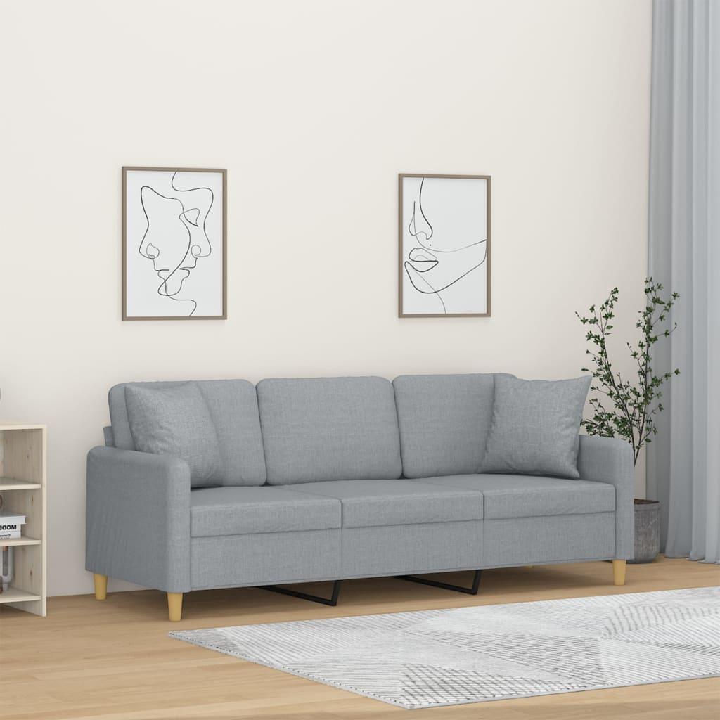 3 Personers Sofa Med Pyntepuder 180 Cm Stof Lysegrå