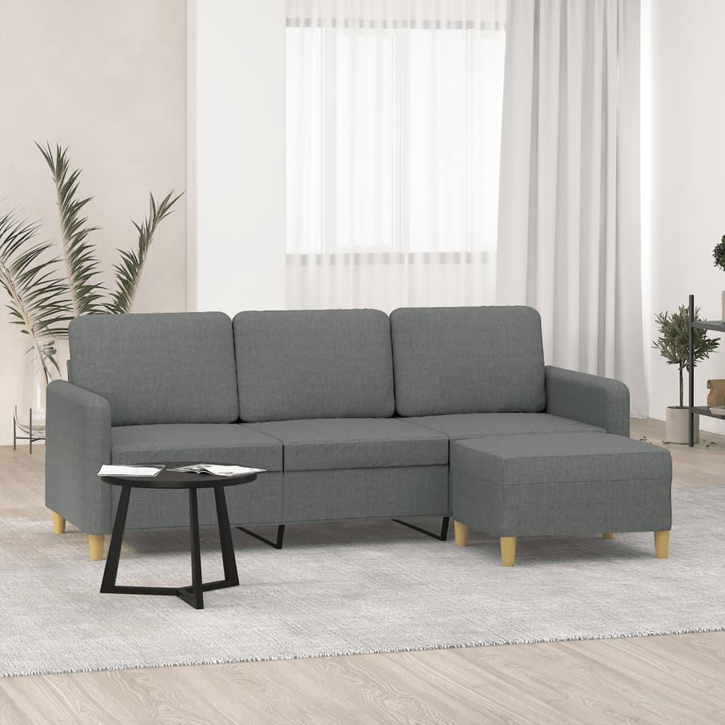 3-Personers Sofa Med Fodskammel 180 Cm Stof - Mørkegrå