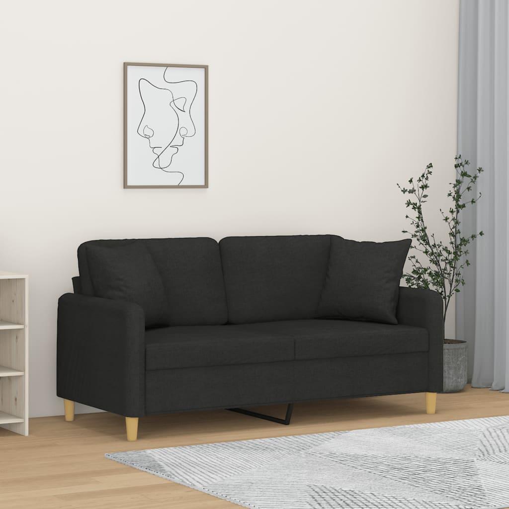 2 Personers Sofa Med Pyntepuder 140 Cm Stof Sort
