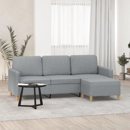 3-personers sofa med fodskammel - 180 cm, stof, lysegrå