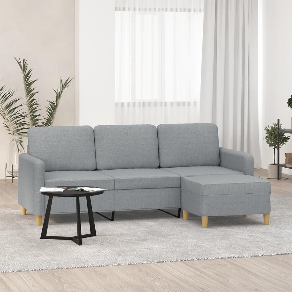 3-Personers Sofa Med Fodskammel 180 Cm Stof - Lysegrå