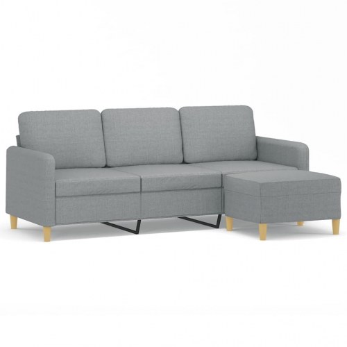 3-personers sofa med fodskammel - 180 cm, stof, lysegrå