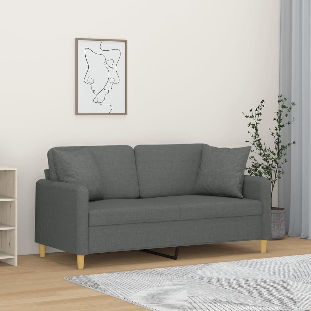 2 Personers Sofa Med Pyntepuder 140 Cm Stof Mørkegrå