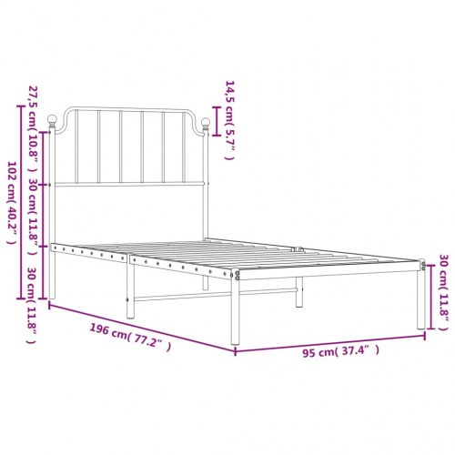 Sengeramme med sengegavl 90x190 cm metal hvid
