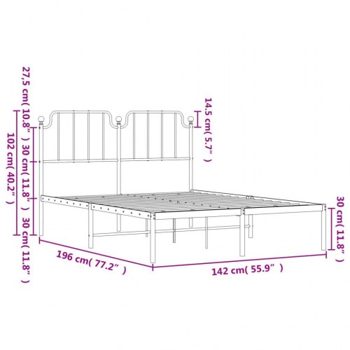 Sengeramme med sengegavl 135×190 cm - metal, hvid