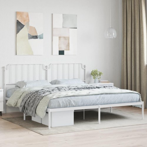 Sengeramme med sengegavl i metal - 193 x 203 cm, hvid