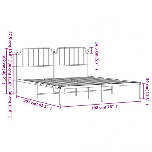 Sengeramme med sengegavl i metal - 193 x 203 cm, hvid