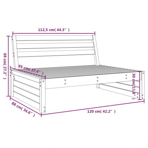 Midtermodul til havesofa 120x80 cm massivt fyrretræ grå