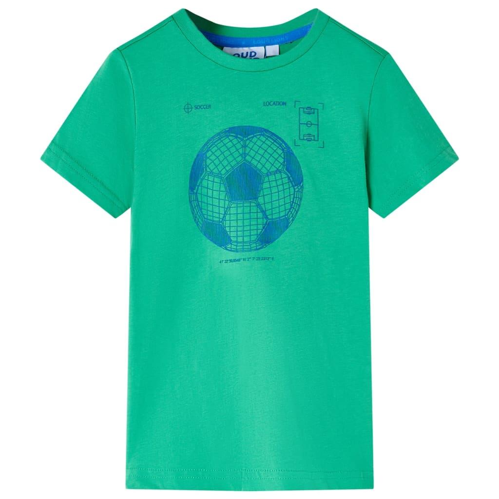 T-shirt til børn str. 128 - grøn med fodboldprint