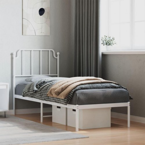 Sengeramme med sengegavl 80x200 cm metal hvid